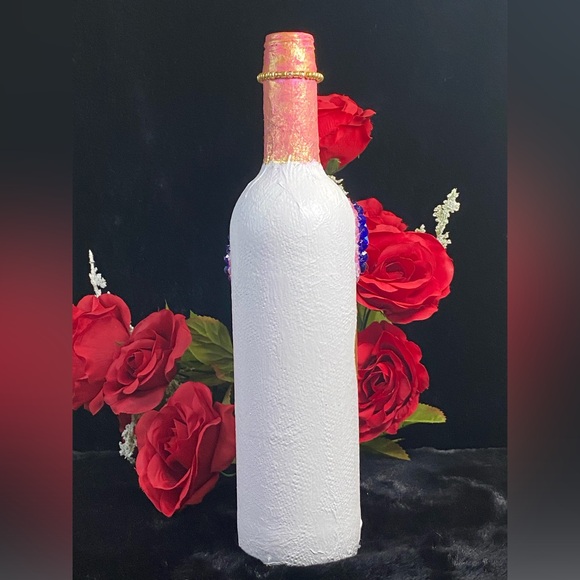 Hand Painted-Decoupaged Sugar Skull-Dia De Los Muertos-Day of the Dead Bottle - Picture 11 of 13